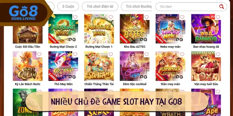 Nhiều chủ đề game slot hay tại Go8