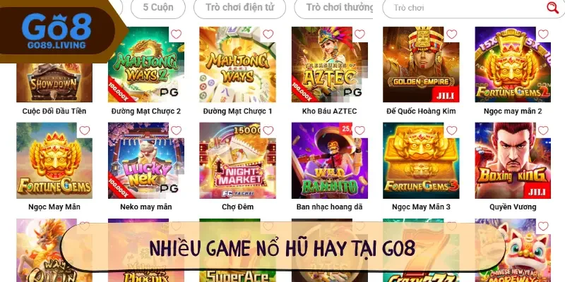 Nhiều game nổ hũ hay tại Go8